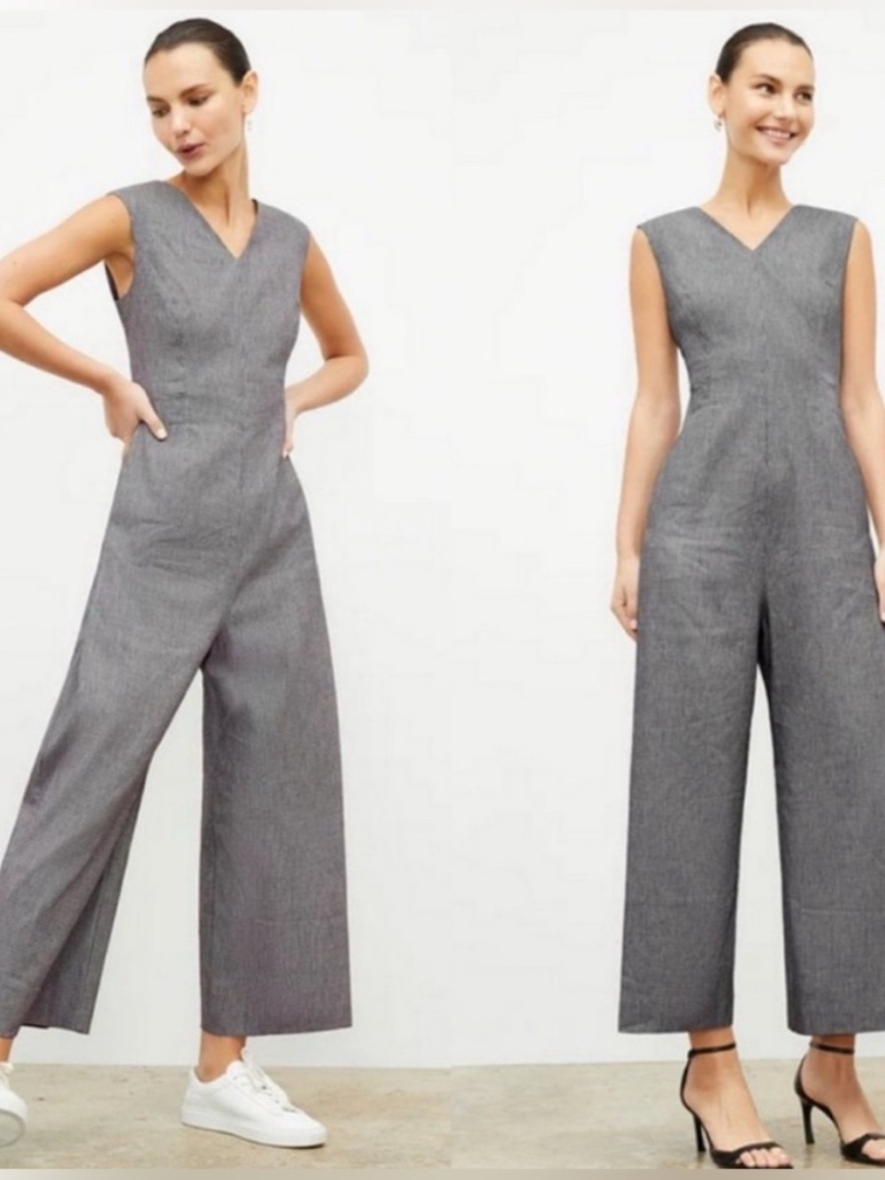 M.M. Lafleur Demi Sleeveless Black & White Linen Blend Wide Leg Jumpsuit Sz 14